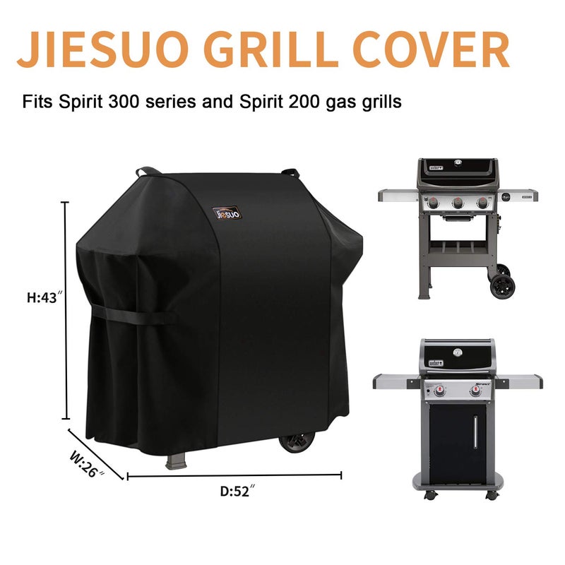 Jiesuo 7106 BBQ Gas Grill Cover for Weber Spirit 200 and 300 Series & Genesis Silver A/B: Heavy Duty Waterproof 52 Inch 3 Burner Barbecue Grill Cover - Image 2